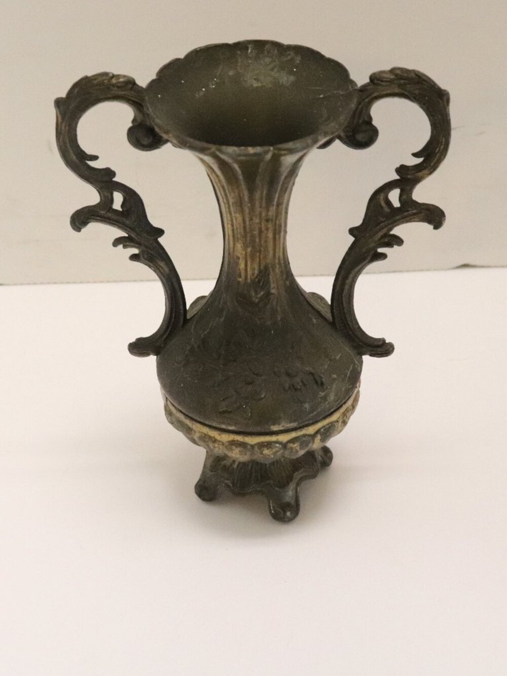 VTG Italy Made Collectible Mini Bud Vase Brass Double Handle Embossed